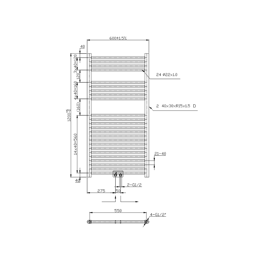 Novaservis - Kylpyhuoneen pyyhekuivain 423W/230V 120x60 cm kiiltävä kromi suora