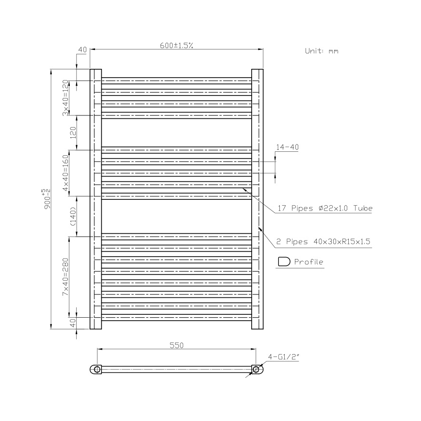 Novaservis - Kylpyhuoneen pyyhekuivain 478W/230V 90x60 cm valkoinen suora