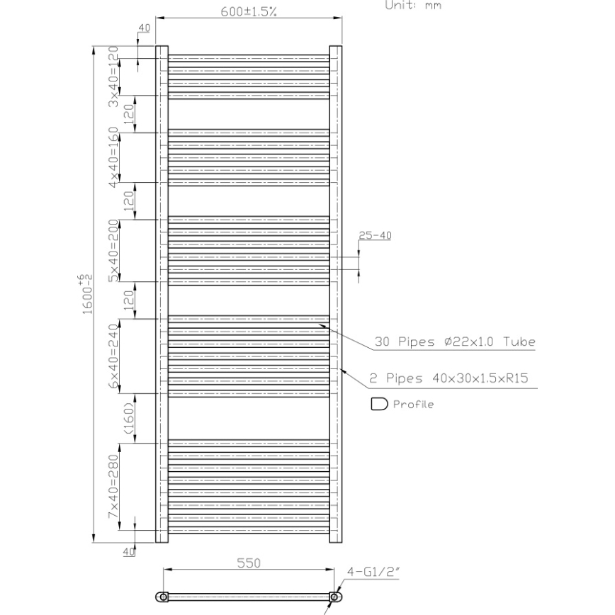 Novaservis - Kylpyhuoneen pyyhekuivain 836W/230V 160x60 cm valkoinen suora