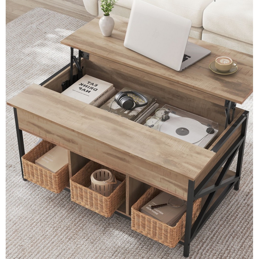 NYRO-nostettavalla kannella varustettu sohvapöytä, ruskea/musta