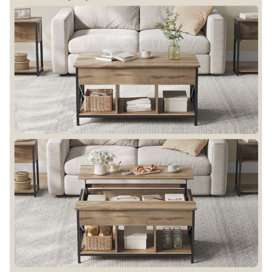 NYRO-nostettavalla kannella varustettu sohvapöytä, ruskea/musta