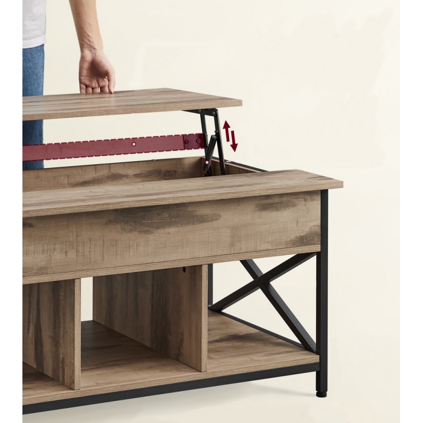 NYRO-nostettavalla kannella varustettu sohvapöytä, ruskea/musta