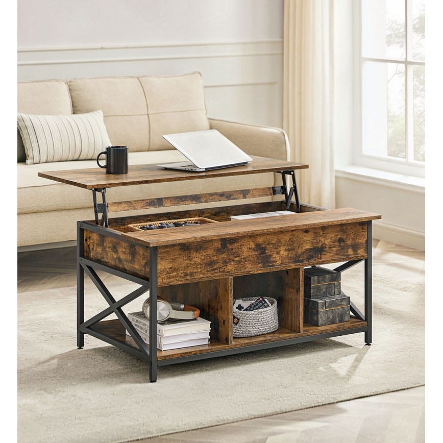 NYRO-sohvapöytä nostettavalla pöytätasolla, ruskea/musta