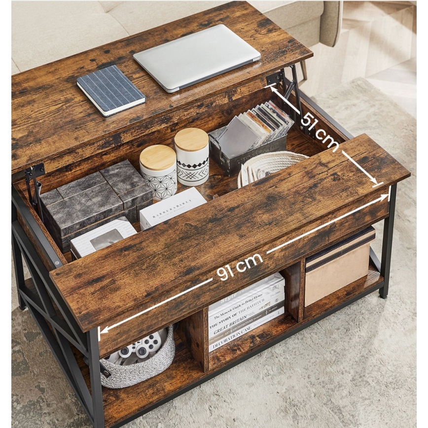 NYRO-sohvapöytä nostettavalla pöytätasolla, ruskea/musta