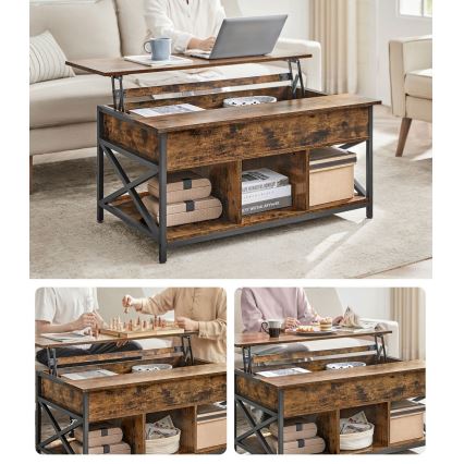 NYRO-sohvapöytä nostettavalla pöytätasolla, ruskea/musta