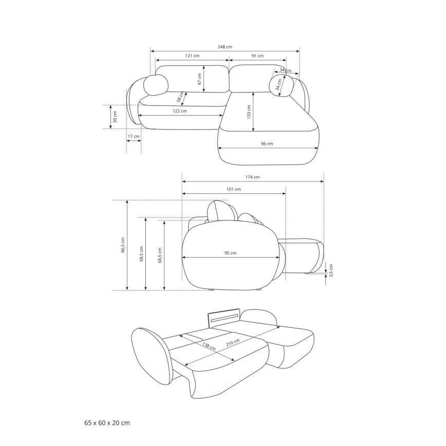 OLBIA L-mallinen kulmavuodesohva säilytystilalla, vasen, beige