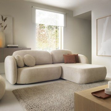 OLBIA L-muotoinen avattava kulmasohva säilytystilalla, oikeanpuoleinen, beige