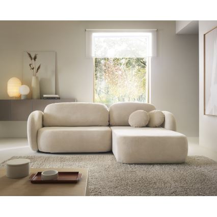 OLBIA L-muotoinen avattava kulmasohva säilytystilalla, oikeanpuoleinen, beige