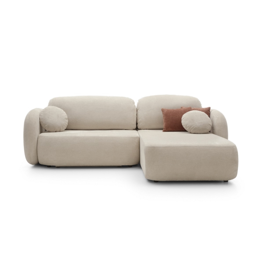 OLBIA L-muotoinen avattava kulmasohva säilytystilalla, oikeanpuoleinen, beige