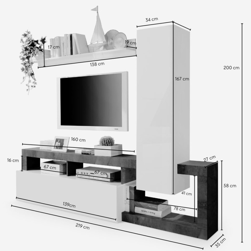 Olohuoneen seinä LENOR valkoinen/ruskea