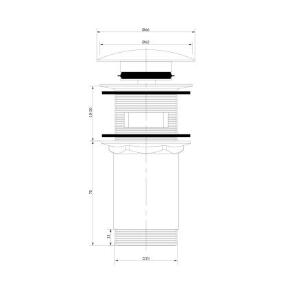 OMNIRES A706AT - Pesuallashana CLICK-CLACK ulosotto pr. 6,6 cm harjattu antrasiitti