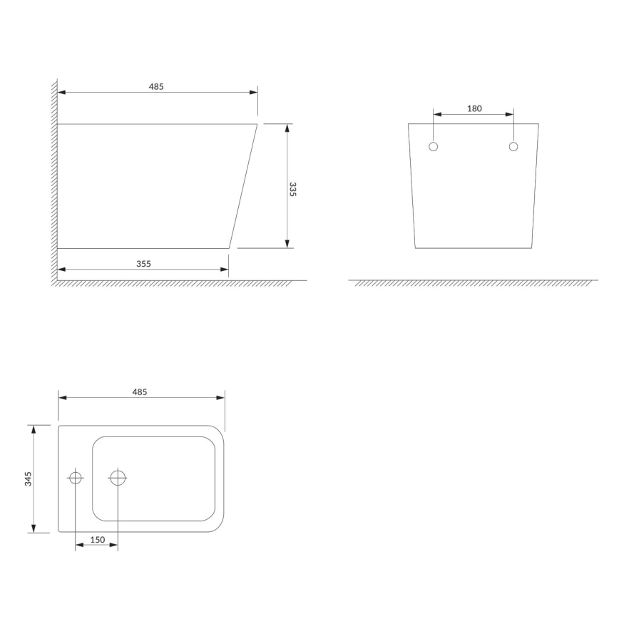 OMNIRES FONTANABIBP - Seinäkiinnitteinen FONTANA-bidee, keraaminen/kiiltävä valkoinen