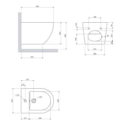 OMNIRES OTTAWABIBP - Seinään asennettava bidee OTTAWA keramiikka/kiiltävä valkoinen