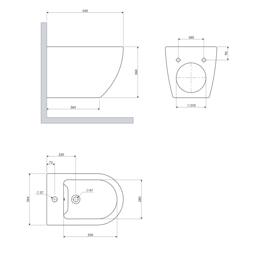 OMNIRES OTTAWACMBIBP - Seinään asennettava OTTAWA-bidee, keraaminen/kiiltävä valkoinen