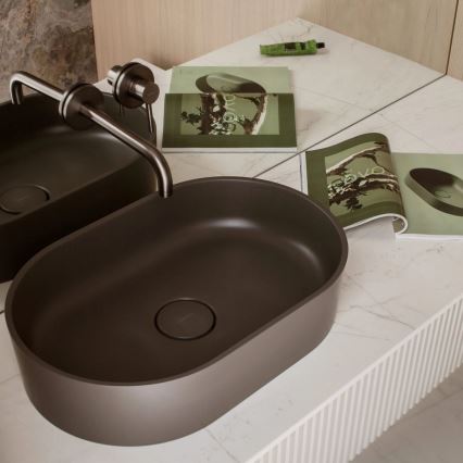 OMNIRES OVOUNAG - Tasolle asennettava pesuallas OVO 55x36 cm dolomiitti/matallinen tuhkanharmaa