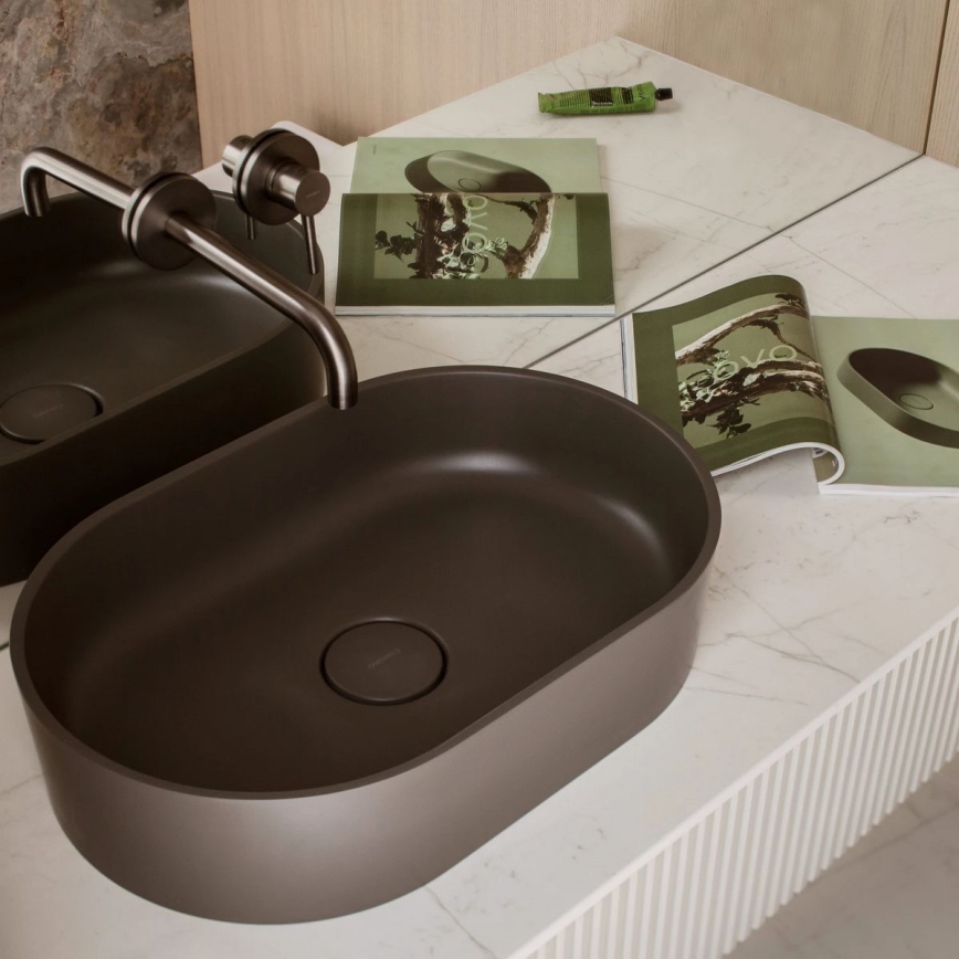 OMNIRES OVOUNAG - Tasolle asennettava pesuallas OVO 55x36 cm dolomiitti/matallinen tuhkanharmaa