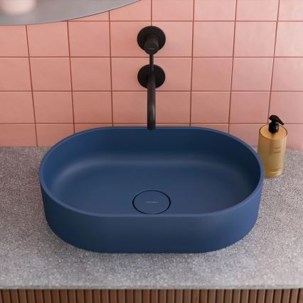 OMNIRES OVOUNMB - Pöytätasolle asennettava pesuallas OVO 55x36 cm dolomiitti/mattamusta sininen