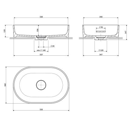 OMNIRES OVOUNMB - Pöytätasolle asennettava pesuallas OVO 55x36 cm dolomiitti/mattamusta sininen