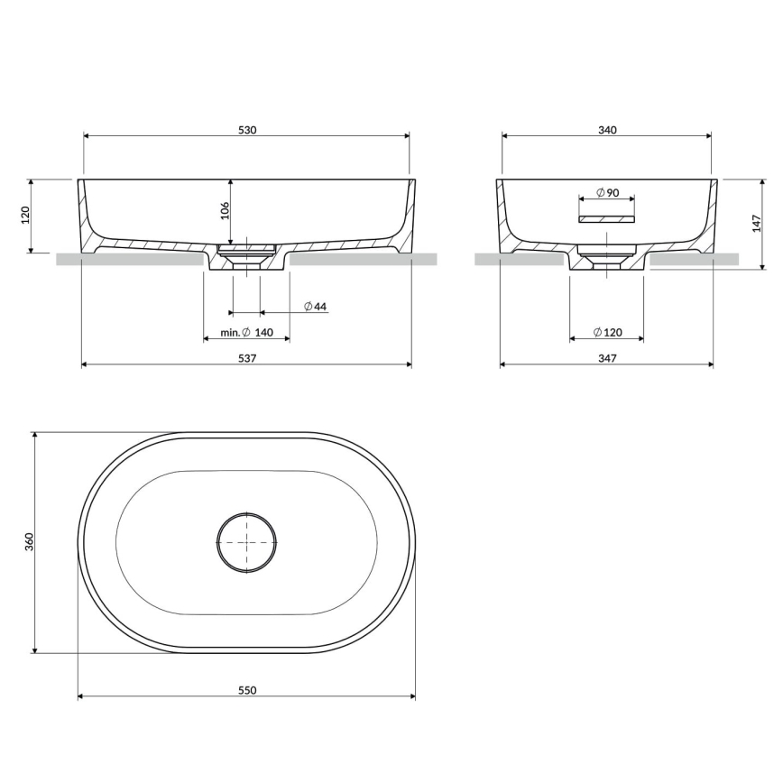 OMNIRES OVOUNTE - Pöytätason pesuallas OVO 55x36 cm dolomiitti/matattu terrakotta