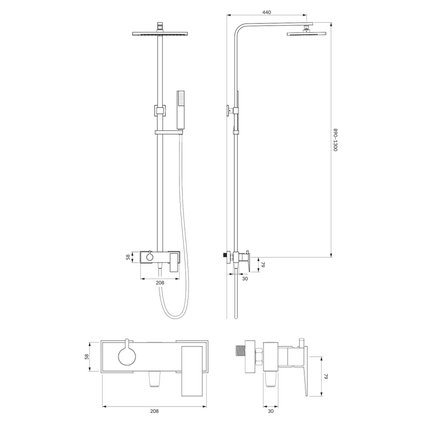 OMNIRES PM7444CR - Suihkusetti PARMA hanalla, kiiltävä kromi