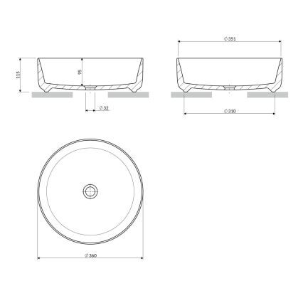OMNIRES TULSA355BP - TULSA-tasopesuallas Ø 36 cm keraaminen/kiiltävä valkoinen
