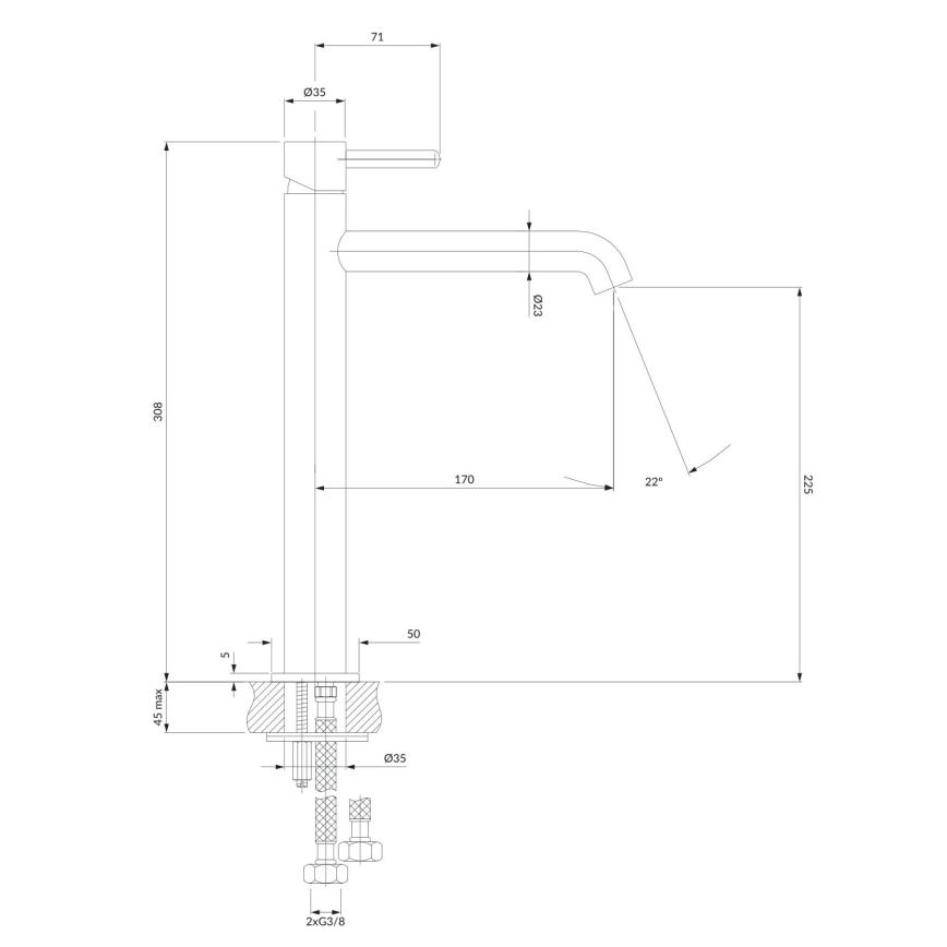 OMNIRES Y1212BLGL - Altaan hana Y 30,8 cm semimatta musta/kiiltävä kultainen