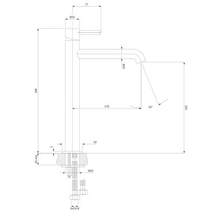 OMNIRES Y1212GR - Altaan hana Y 30,8 cm harjattu grafiitti