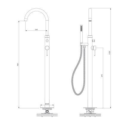 OMNIRES Y1233CR - Vapaa seisova kylpyammesetti Y-sarjan kiiltävä kromi