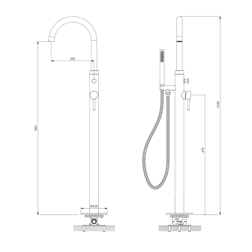 OMNIRES Y1233CR - Vapaa seisova kylpyammesetti Y-sarjan kiiltävä kromi
