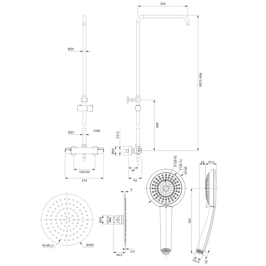 OMNIRES Y1244X/6CR - Suihkusetti termostaattisella hanalla Y kiiltävä kromi