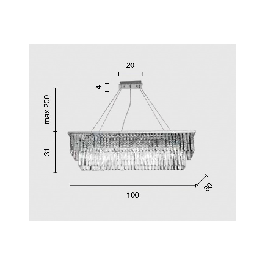 Ondaluce - DAIQUIRI kristallivalaisin vaijerilla 8xE14/10W/230V kiiltävä kromi