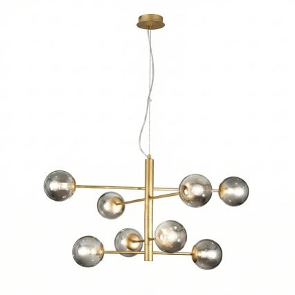 Ondaluce - ELISEO kaapelilla roikkuva riippuvalaisin 8xE14/10W/230V, halkaisija 97 cm, kulta/savuinen beige