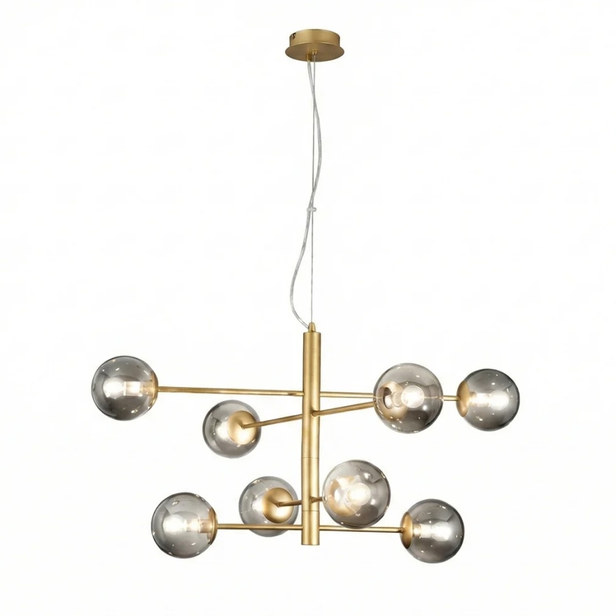 Ondaluce - ELISEO kaapelilla roikkuva riippuvalaisin 8xE14/10W/230V, halkaisija 97 cm, kulta/savuinen beige