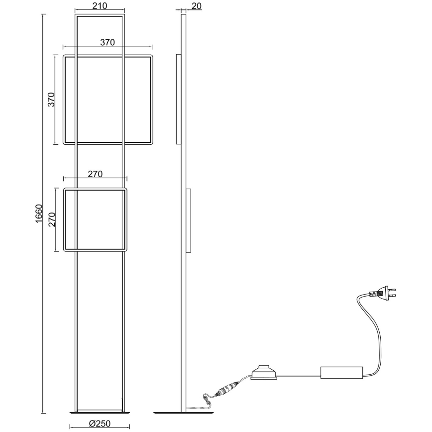 Ondaluce - himmennettävä LED-lattiavalaisin DOWEL LED/77W/230V, hopeanvärinen