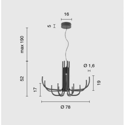Ondaluce - himmennettävä riippuvalaisin vaijerilla NOUVEAU LED/35W/230V musta
