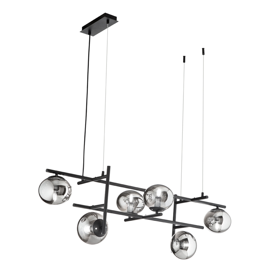 Ondaluce - JEWEL riippuvalaisin kaapelilla 6xE14/10W/230V musta/savunmusta