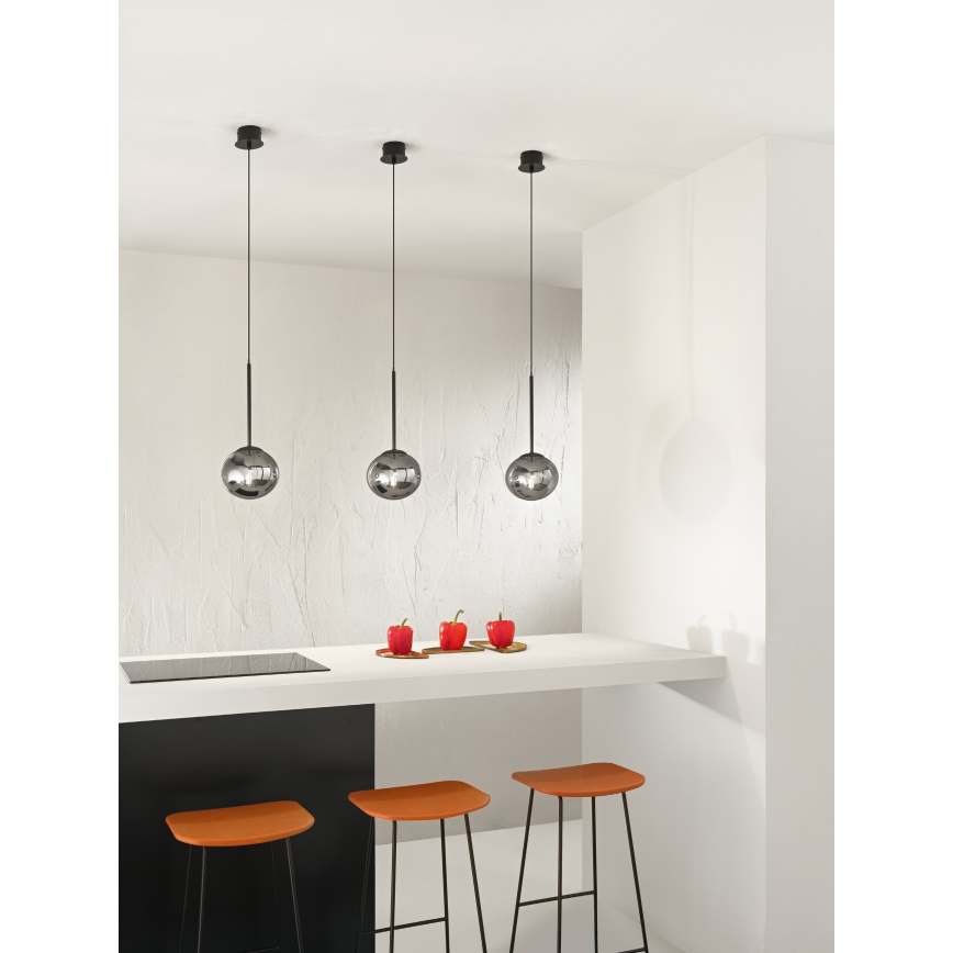 Ondaluce - JEWEL-riippuvalaisin vaijerilla 1xE14/10W/230V halkaisija 17 cm musta/savunmusta