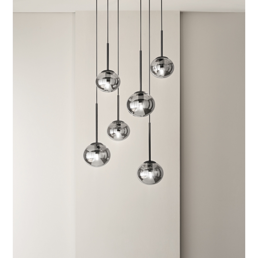 Ondaluce - JEWEL-riippuvalaisin vaijerilla 1xE14/10W/230V halkaisija 17 cm musta/savunmusta