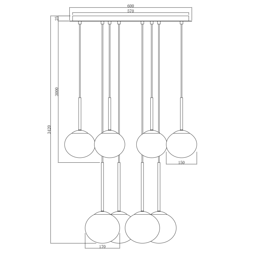 Ondaluce - JEWEL vaijeririippuvalaisin 8xE14/10W/230V, halkaisija 70 cm, musta/savunmusta
