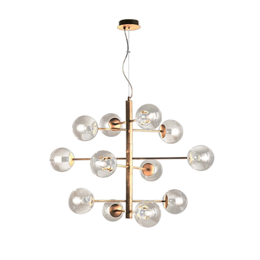 Ondaluce - Kattokruunu vaijerilla ELISEO 12xE14/10W/230V Ø 97 cm kulta/savunbeige