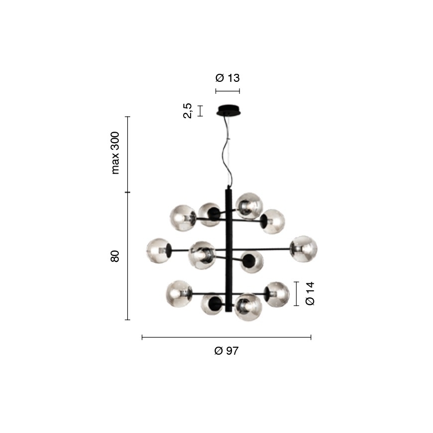 Ondaluce - Kattokruunu vaijerilla ELISEO 12xE14/10W/230V Ø 97 cm kulta/savunbeige