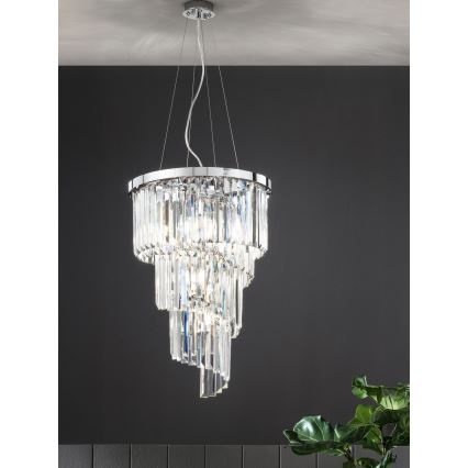 Ondaluce - Kristallikruunu vaijerikiinnityksellä ALEXANDER 7xE14/10W/230V Ø 40 cm kiiltävä kromi