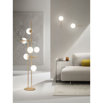 Ondaluce - Lattiavalaisin JEWEL 6xE14/10W/230V 166 cm kultainen/valkoinen