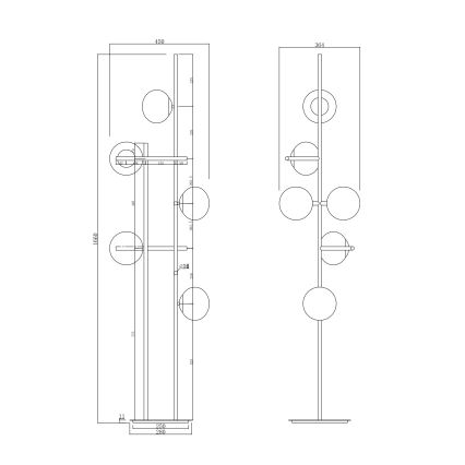 Ondaluce - Lattiavalaisin JEWEL 6xE14/10W/230V 166 cm musta/savunmusta