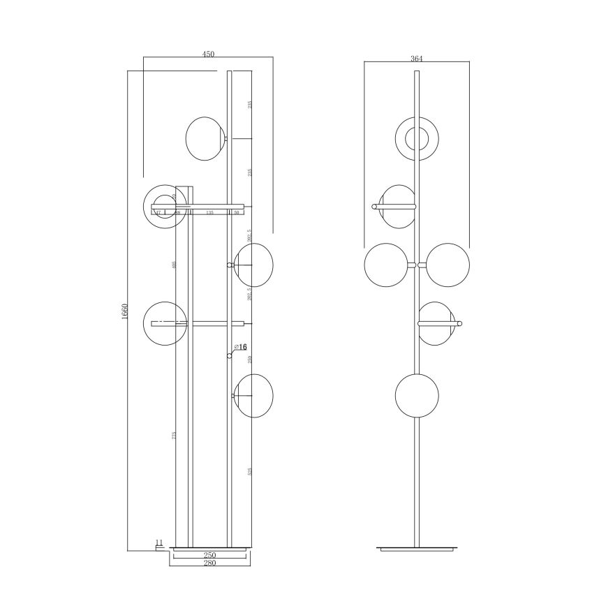 Ondaluce - Lattiavalaisin JEWEL 6xE14/10W/230V 166 cm musta/savunmusta