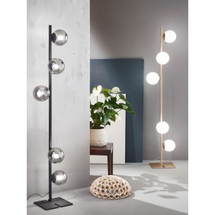 Ondaluce - Lattiavalaisin MONILE 5xE14/10W/230V 170 cm musta/savunmusta