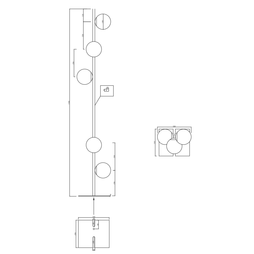 Ondaluce - Lattiavalaisin MONILE 5xE14/10W/230V 170 cm musta/savunmusta