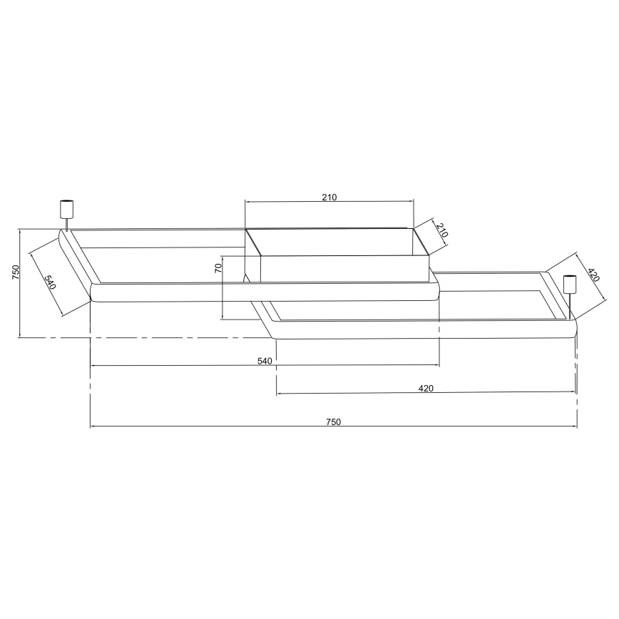 Ondaluce - LED-himmennettävä kattovalaisin DOWEL LED/60W/230V 75x75 cm hopeanvärinen