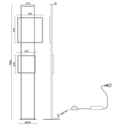 Ondaluce - LED himmennettävä lattiavalaisin DOWEL LED/77W/230V 166 cm kultainen