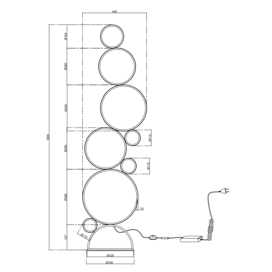 Ondaluce - LED-himmennettävä lattiavalaisin POIS LED/52W/230V 160 cm hopeanvärinen